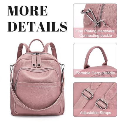 BOYATU Genuine Leather Backpack Purse Women: Convertible Elegant Backpacks - color: 06 Medium-coral Pink