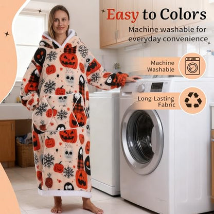 Capecage Long Wearable Blanket Hoodie with Big Pocket,Gift for Women or Men - color: Pumpkin2