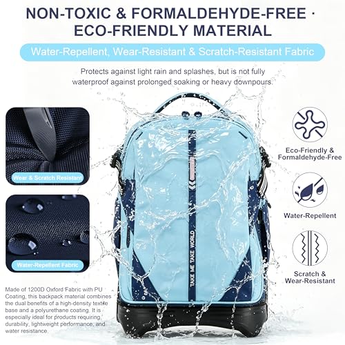 NEW TILAMI 18 Inch Expandable Rolling Backpack Stair-Climbing for School - color: Sky Blue