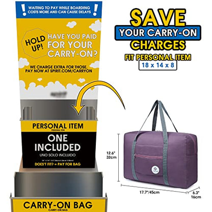 Narway Personal Item Travel Bag, Foldable Carry on Duffle Bag for Women Men - color: AB-Purple