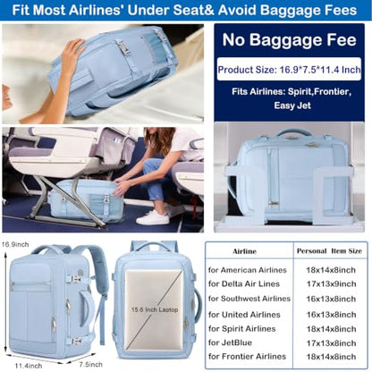 EZUOLA Carry On Backpack, Underseat 25L Travel Backpack for Women - color: Light-blue, size: Large-25L