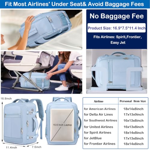 EZUOLA Carry On Backpack, Underseat 25L Travel Backpack for Women - color: Light-blue, size: Large-25L