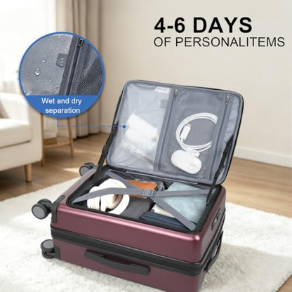 VANKEAN 20 Inch Expandable Hardshell Spinner TSA USB Port Carry-On Approved - color: Burgundy