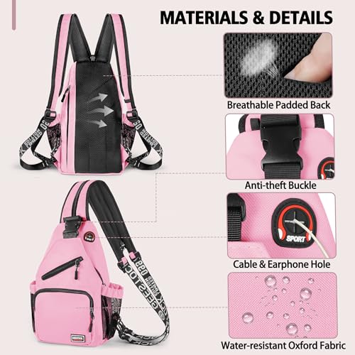 Geestock Convertible Sling Bag Crossbody Backpack for Women Men, Pink - color: Pink, size: Large