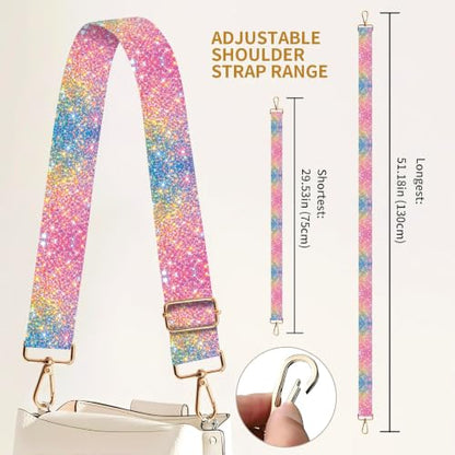 Purse Strap Replacement Crossbody 1.5" Wide Gold Buckle Shoulder Strap, Cute Handbag Strap Bag Strap Replacement Belts Adjustable Colorful Glitter Dots - color: Colorful Glitter Dots