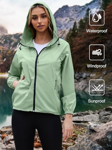 PITINAN Women's Rain Jacket Packable with Hood Lightweight Travel XS-3XL - color: Sage Green, size: Small