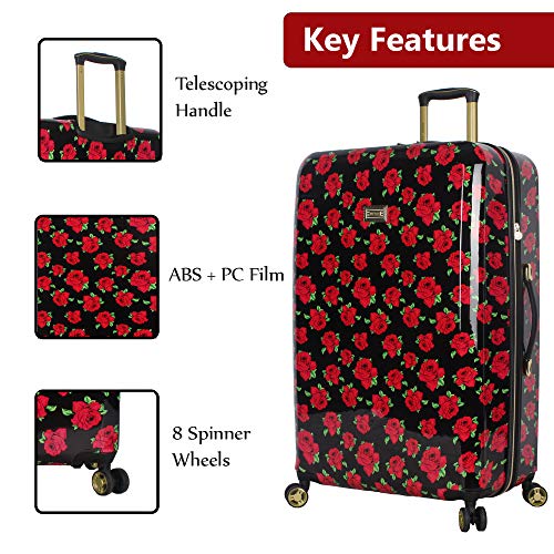 Betsey Johnson Designer Luggage Collection - Expandable 3 Piece Hardside Lightweight Spinner Suitcase Set - Travel Set includes 20-Inch Carry On, 26 inch and 30-Inch Checked Suitcase (Covered Roses) - color: Covered Roses