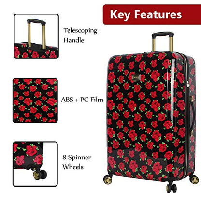 Betsey Johnson Designer Luggage Collection - Expandable 3 Piece Hardside Lightweight Spinner Suitcase Set - Travel Set includes 20-Inch Carry On, 26 inch and 30-Inch Checked Suitcase (Covered Roses) - color: Covered Roses