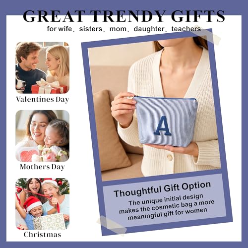 Travel Makeup Bag Organizer - Travel Essentials Toiletry Bag for Women, Initial Travel Toiletry Bag with Zipper | Preppy Stuff Birthday Gifts for Women Mom Daughter, Blue Letter G - color: Blue, style: G