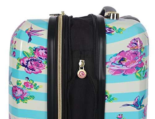 Betsey Johnson 30 Inch Checked Luggage Collection - Expandable Scratch Resistant (ABS + PC) Hardside Suitcase - Designer Lightweight Bag with 8-Rolling Spinner Wheels - color: Stripe Floral Hummingbird