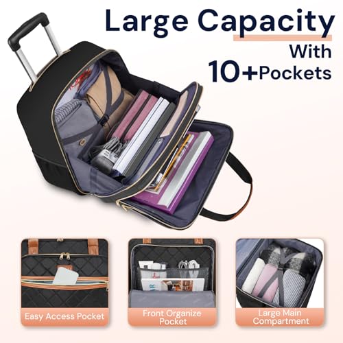 Ytonet Rolling Briefcase for Women, Extra Large 18 Inch Rolling Laptop Bag - color: Black Brown, size: X-Large