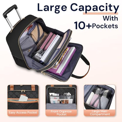 Ytonet Rolling Briefcase for Women, Extra Large 18 Inch Rolling Laptop Bag - color: Black Brown, size: X-Large
