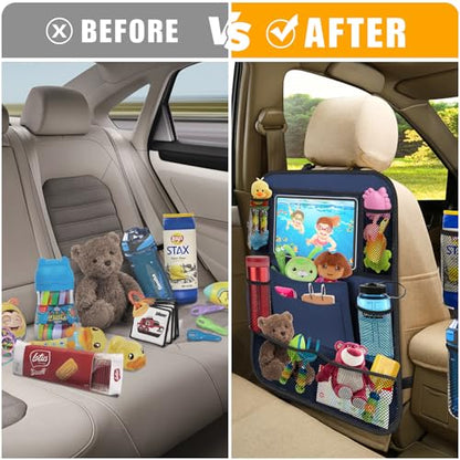Backseat Car Organizer w/ 10 Storage Pockets, 11" Tablet Holder, 2 PCS Blue - color: Blue