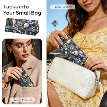 Sunglasses Case, Foldable Glasses Case, Magnetic PU Leather Hard Shell Folding Eyeglass Holder Box - color: Skull Bookself