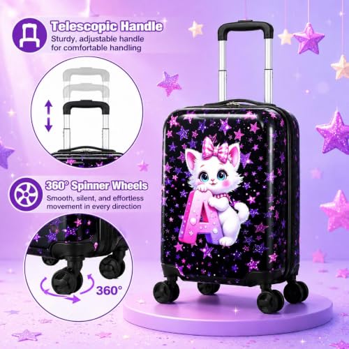CCJPX 5PCS Kids Luggage Girls Suitcase, 16" Hardside Carry-on Set Cat - color: 01-hardside A-star Cat 5pc
