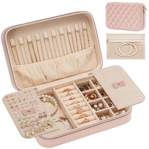 Lolalet Travel Jewelry Case for Women Girls -Medium, Pink - color: Pink, size: Medium (8.46"W*5.71"D*2.17"H)