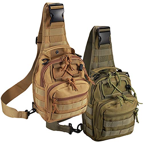 Tactical Shoulder Bag,1000D Outdoor Military Sling Daypack Backpack - color: 2 Pack Tan and Green