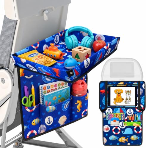 Adjustable Kids Tray Table Cover with Multi Portable Pockets, Airplane Travel Essentials for Kids, Toddlers, Adults, Airplane Must Haves, Plane Travel Essentials, Travel Tray for Plane Train, Sea - color: Sea