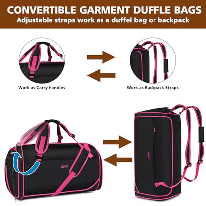 Convertible Garment Bag for Travel, 4-in-1 Backpack for Women Men, 3pcs 50L - color: C-Black Red