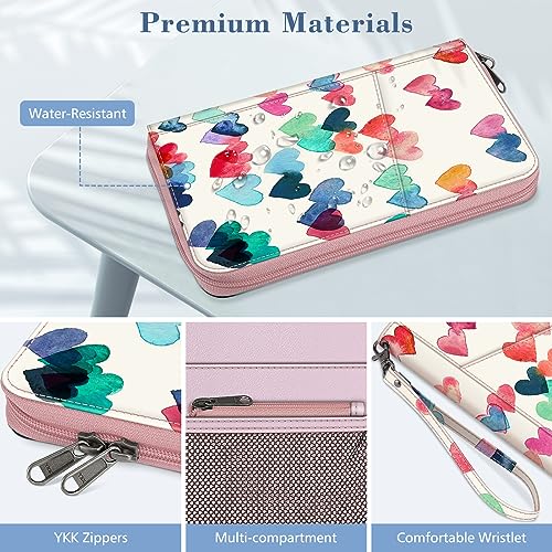 FINTIE Family Passport Holder Wallet Travel Document Organizer Clutch Bag - color: Raining Hearts