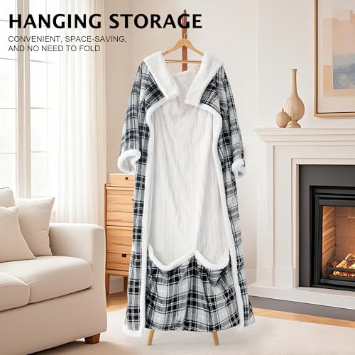 Electric Heated Blanket Wearable Throw with Foot Pocket & Front Pouch - color: Grey Plaid, size: Long