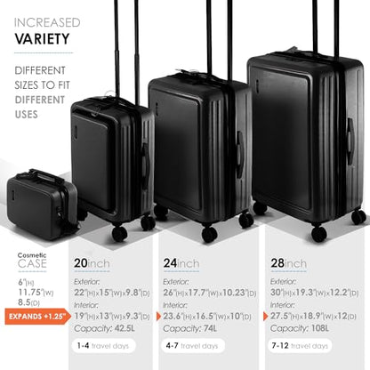 TRAVELARIM Hard Shell Luggage Sets with Spinner Wheels 4 Piece, Expandable Large Suitcases with TSA Lock, Travel Large Suitcase Set, Black Luggage Set - color: Black, size: 4 Piece Set (20/24/28)