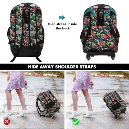 Tilami Rolling Backpack for Boys and Girls,Sunflower - color: Hello Dino