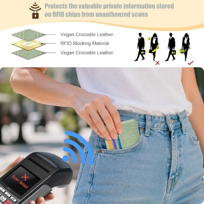 Slim Credit Card Holder Crocodile Wallet Women Thin Wallets - color: A Light Green