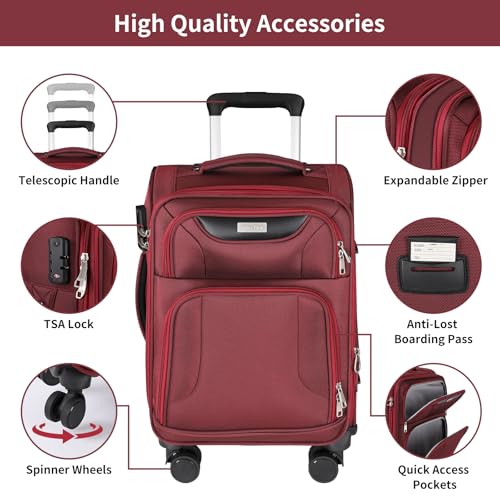 WireHot 3-Piece Softside Expandable Luggage Set, Burgundy, 20in/24in/28in - color: Burgundy