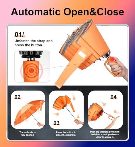 QWB Inverted Umbrella with Auto Open Close Windproof Compact Travel - color: A-1 orang, size: 46 IN
