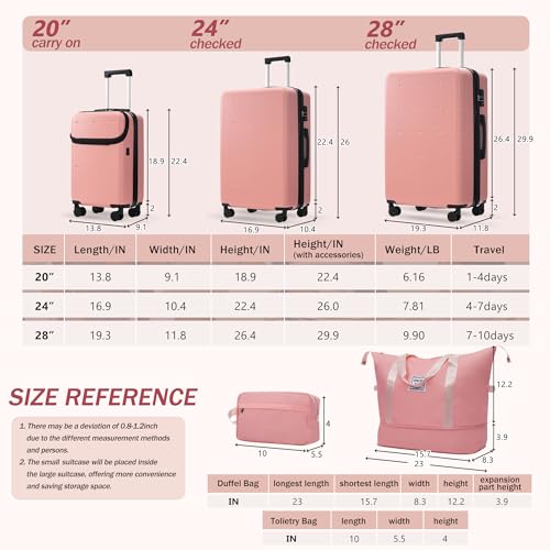 Merax 5 Piece Hardshell Luggage Set with Half Opening Suitcase.Light Pink - color: Light Pink-1, size: 5 Piece(20/24/28/DB/TB)