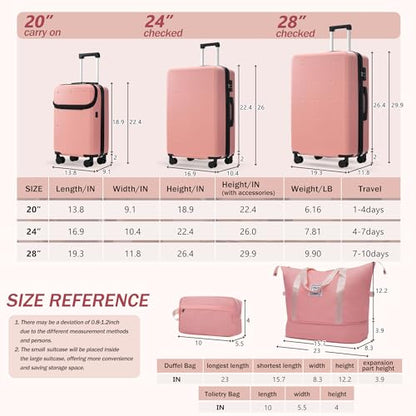 Merax 5 Piece Hardshell Luggage Set with Half Opening Suitcase.Light Pink - color: Light Pink-1, size: 5 Piece(20/24/28/DB/TB)