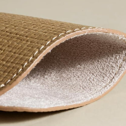 OLETHA Soft Glasses Case for Sunglasses, Readers & Eyeglasses, 2 Pack | Aesthetic slim faux leather pouch also fit eyeglasses; slip into a purse or handbag; microfiber cushion against scratches - color: Raffia-embossed, Wheat