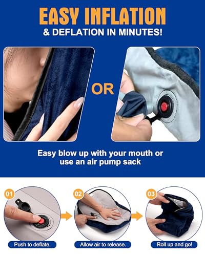Inflatable Camping Pillow – Ultralight Compact Travel Pillow, Picnic-Blue - color: Blue