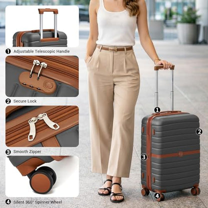 Kono Luggage Sets 2 Piece, Expandable 28 Inch Luggage with Spinner Wheels, Lightweight & Anti-Scratch PC+ABS Hardshell Travel Rolling Suitcase Large Checked Luggage with Duffel Bag, Grey/Brown - color: Grey/Brown, size: 2 Piece Set (28/Db)