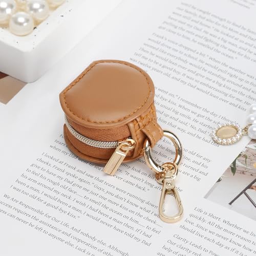 KUKUVR Small Travel Ring Holder Box with Keychain (Brown) - color: Brown