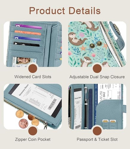 Otter Wallet Women RFID, Cute Passport Holder, Credit Card Holder - color: Otter