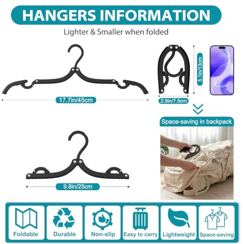 15 Pcs Travel Hangers Foldable Hangers Portable Cruise Ship Essentials 2026 - color: Black