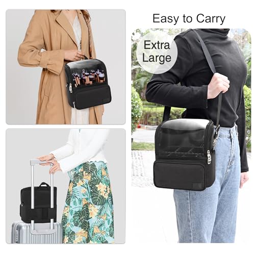 TANTO Makeup Brush Bag, Large Makeup Brush Holder with Adjustable Divide - color: A1-Black, size: X-Large