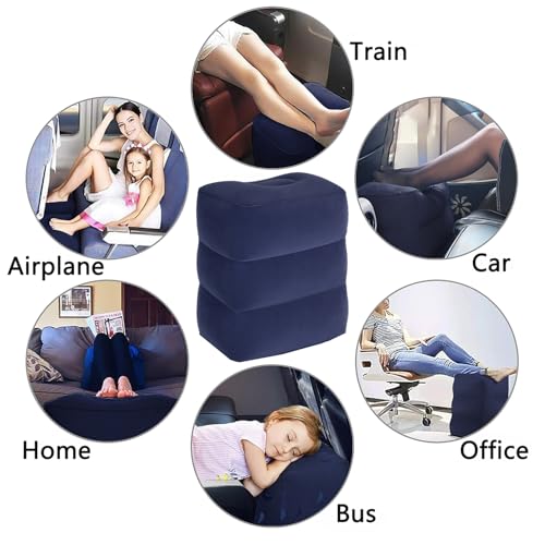 Inflatable Travel Foot Rest Pillow, Adjustable Height Leg Rest Pillow for Cars, Home, Office, Trains, Airplane, Make a Flat Bed for Baby, Kids, Toddlers, Blue, 2 Pack