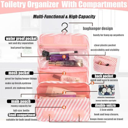 L&FY Hanging Travel Toiletry Bag For Women Travel Makeup Cosmetic Organizer Pouch Men's Dopp Kits With Handle,Hook