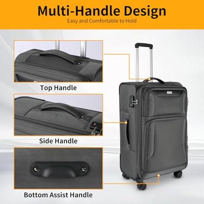 WireHot 3-Piece Softside Expandable Luggage Set, Gray, 20in/24in/28in - color: Grey