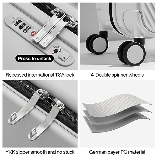 mixi Large Capacity Expandable Luggage Suitcases With Spinner Wheels,Upgrade Wide Handle PC Hardshell Rolling Travel Suitcase with TSA Lock, Checked-Medium 24-Inch, Smoke White - color: Smoke White, size: 24-inch Expandable