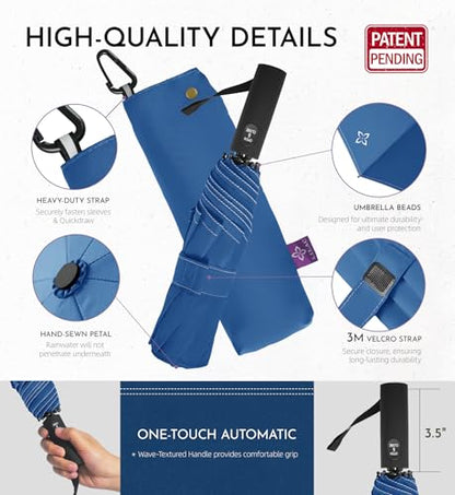 Windproof Travel Umbrella, Compact auto open/close Umbrellas for Rain - color: RoyalBlue(G)