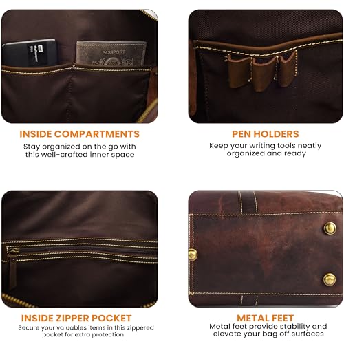 Genuine Leather Duffle Bag for Men & Women – Stylish Travel Weekender Bag with Shoulder Strap – Overnight, Gym, or Carry-On Luggage Bag - Mulburry Brown - color: Mulburry