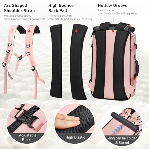 Backpack for Traveling On Airplane,Expandable Carry On Laptop Backpack for Men and Women,Outdoor Travel Bag,Pink - color: Pink