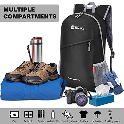 ZOMAKE Lightweight Packable Backpack 20L, Foldable Small Daypack for Hiking - color: Black