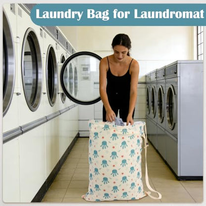 Canvas Laundry Bag with Shoulder Strap & Drawstring, 23"W x 29"H, Octopus - color: Kawaii Octopus