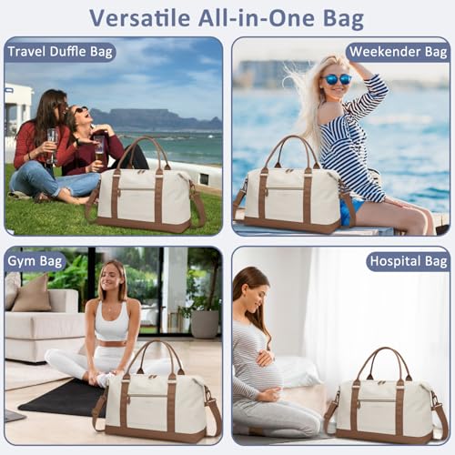 ELONGRIVER Women Travel Duffle Bags, Weekender Overnight Bag, Hospital Bag - color: Beige, size: X-Large