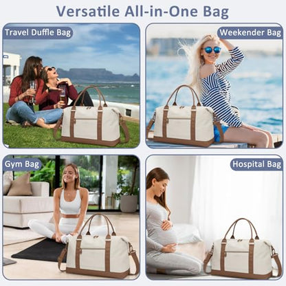 ELONGRIVER Women Travel Duffle Bags, Weekender Overnight Bag, Hospital Bag - color: Beige, size: X-Large